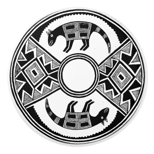 Southwestern Art Wolves Ancient Mimbres Pottery Keramische Knop (Voorkant)