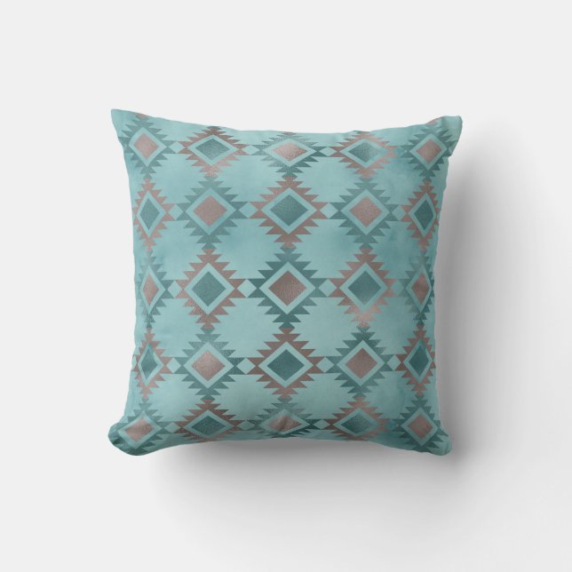 Southwestern Aztec Pattern Blauwgroen Blue Kussen (Voorkant)
