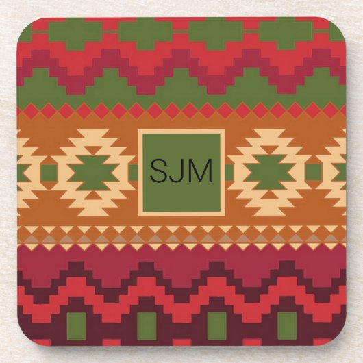 Southwestern Aztec Stijl roze Groen en Bruin Bier Onderzetter (Voorkant)