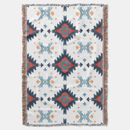 Southwestern Blue and Red Geometric Pattern Deken (Voorkant Verticaal)