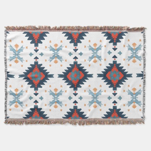 Southwestern Blue and Red Geometric Pattern Deken (Voorkant)