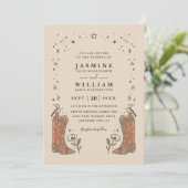 Southwestern Boho Countryside Chic QR Code Wedding Kaart (Staand voorkant)