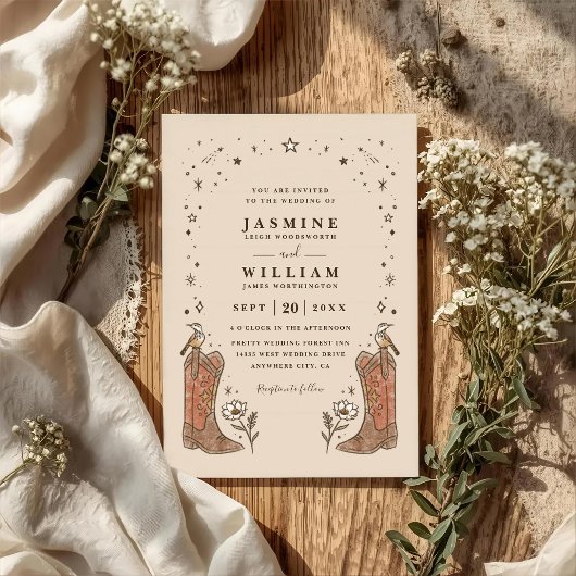 Southwestern Boho Countryside Chic QR Code Wedding Kaart