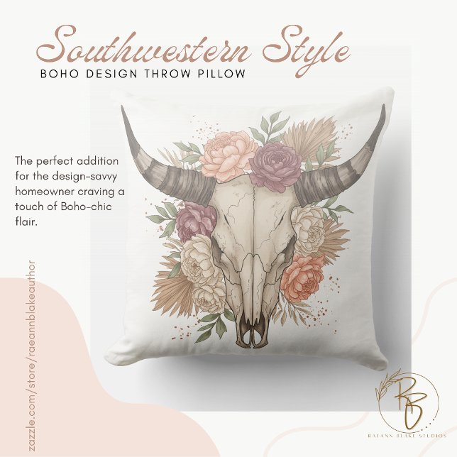 Southwestern Boho Design Bull Skull Throw Pillow Kussen (Creator heeft geüpload)