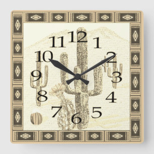 Southwestern Cactus Clock Vierkante Klok