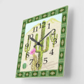 Southwestern Cactus Clock Vierkante Klok (Hoek)