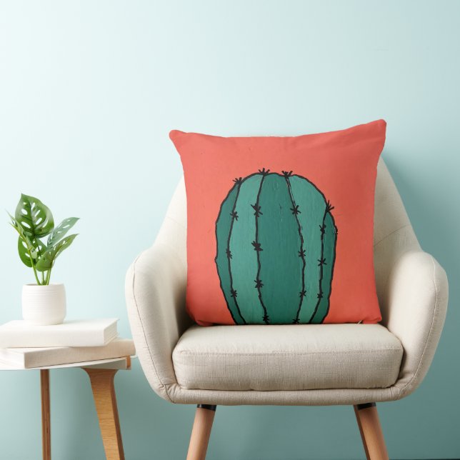Southwestern Cactus Coral Background Kussen (Stoel)