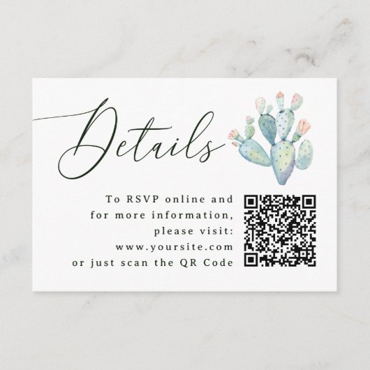 Southwestern Cactus Wedding Details + QR | Website Informatiekaartje (Voorkant)