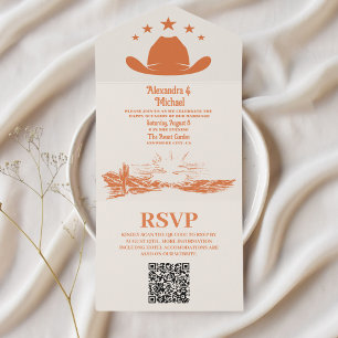Southwestern Country Ranch Western Huwelijks QR Co All In One Uitnodiging
