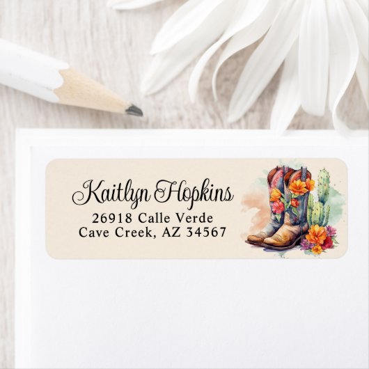 Southwestern Cowgirl Boots Retour Adreslabel Etiket (Insitu)