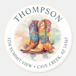 Southwestern Cowgirl Boots Retour Adreslabel Ronde Sticker