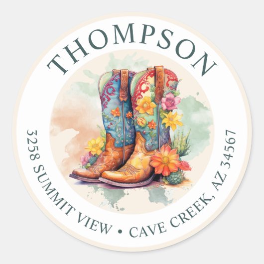 Southwestern Cowgirl Boots Retour Adreslabel Ronde Sticker (Voorkant)