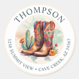 Southwestern Cowgirl Boots Retour Adreslabel Ronde Sticker