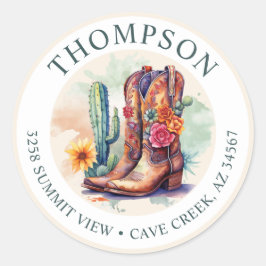 Southwestern Cowgirl Boots Retour Adreslabel Ronde Sticker