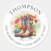 Southwestern Cowgirl Boots Retour Adreslabel Ronde Sticker (Voorkant)