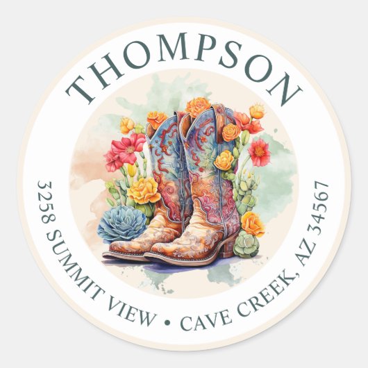 Southwestern Cowgirl Boots Retour Adreslabel Ronde Sticker (Voorkant)