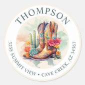 Southwestern Cowgirl Boots Retour Adreslabel Ronde Sticker (Voorkant)