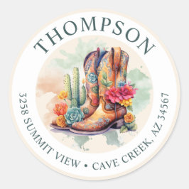 Southwestern Cowgirl Boots Retour Adreslabel Ronde Sticker