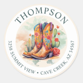 Southwestern Cowgirl Boots Retour Adreslabel Ronde Sticker
