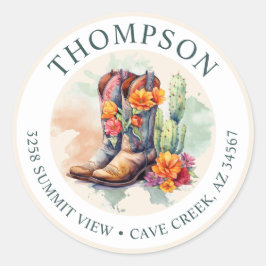 Southwestern Cowgirl Boots Retour Adreslabel Ronde Sticker