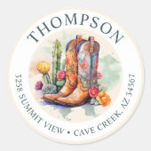 Southwestern Cowgirl Boots Retour Adreslabel Ronde Sticker (Voorkant)