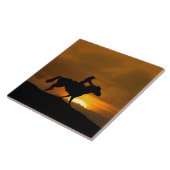 Southwestern Cowgirl Galloping Horse op Sunset Tegeltje (Zijkant)