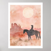 Southwestern Cowgirl Silhouette Desert Sun Artwork Poster (Voorkant)