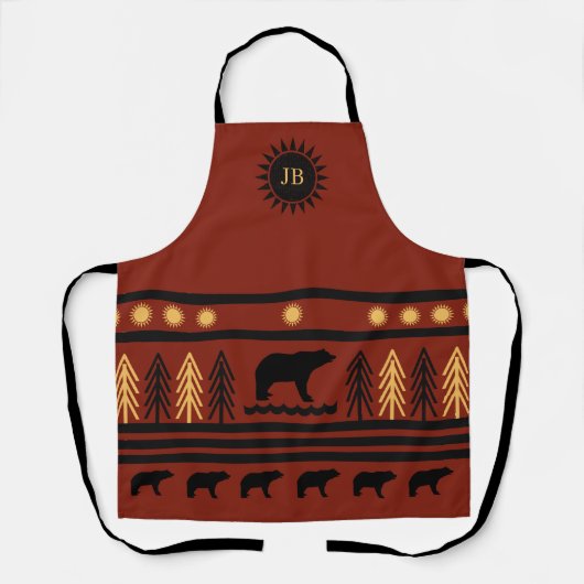 Southwestern Deep Redwood Navajo Black Bear Apron Schort (Voorkant)
