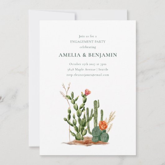 Southwestern Desert Cactus Engagement Party Kaart (Voorkant)