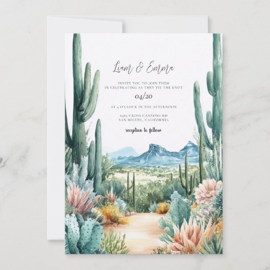 Southwestern Desert Cactus Wedding Kaart (Voorkant)