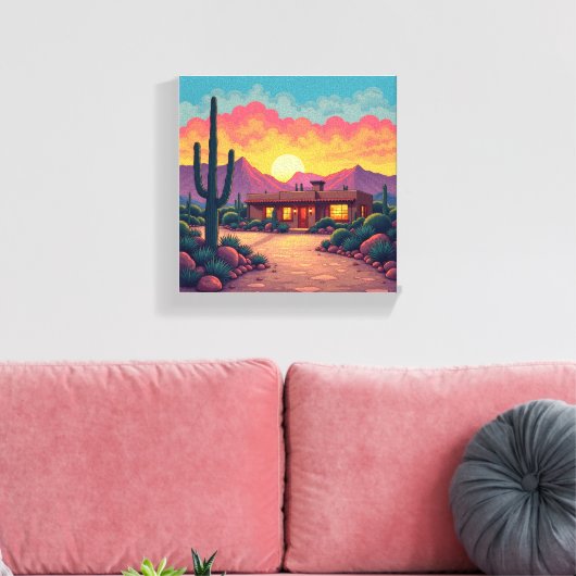 Southwestern Desert Home Mooie zonsondergang Canva Canvas Afdruk (Insitu (Woonkamer))