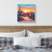Southwestern Desert Home Mooie zonsondergang Canva Canvas Afdruk (Insitu (Slaapkamer))