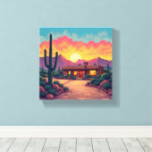 Southwestern Desert Home Mooie zonsondergang Canva Canvas Afdruk (Insitu (Houten vloer))