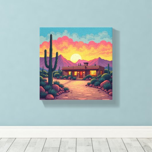 Southwestern Desert Home Mooie zonsondergang Canva Canvas Afdruk (Insitu (Houten vloer))