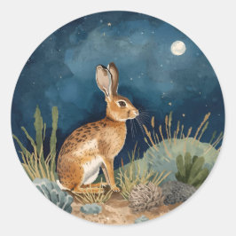 Southwestern Desert Jackrabbit with Moon Ronde Sticker