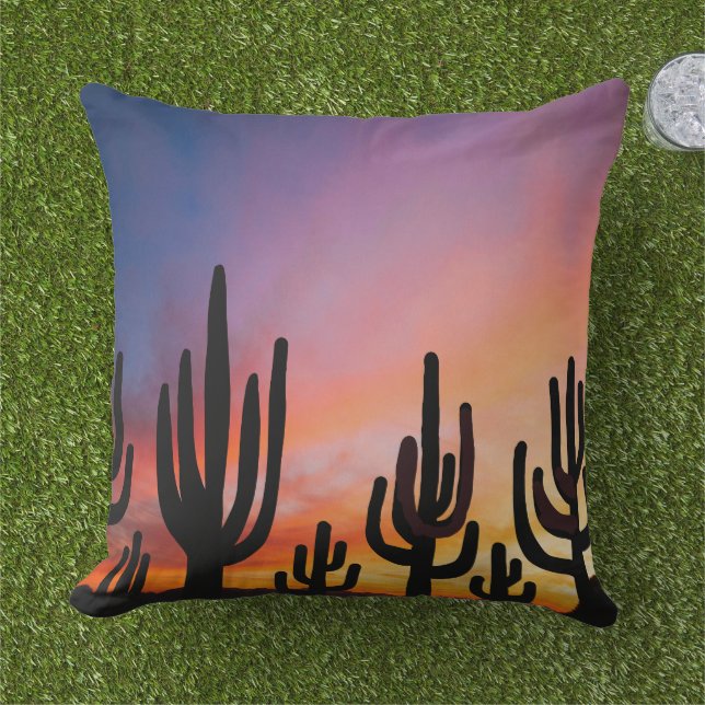 Southwestern Desert Landscape Cactus Sunrise Image Buitenkussen (Gras)