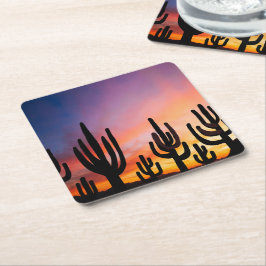 Southwestern Desert Landscape Cactus Sunrise Image Kartonnen Onderzetters