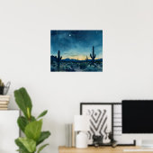 Southwestern Desert Night Sky with Cacti Poster (Thuiskantoor)
