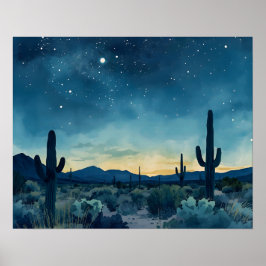 Southwestern Desert Night Sky with Cacti Poster
