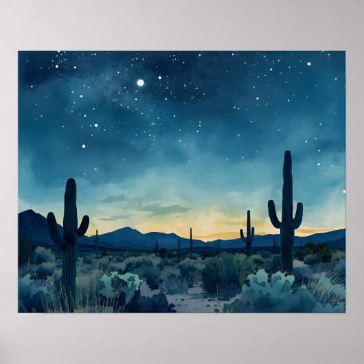 Southwestern Desert Night Sky with Cacti Poster (Voorkant)