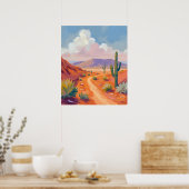 Southwestern Desert Road with Cacti Poster (Keuken)