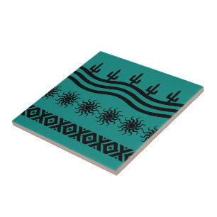 Southwestern Design Blauwgroen en Black Tile Trive Tegeltje