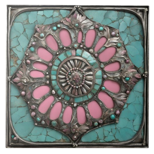 Southwestern Floral Gemstone Medallion Design Tegeltje (Voorkant)