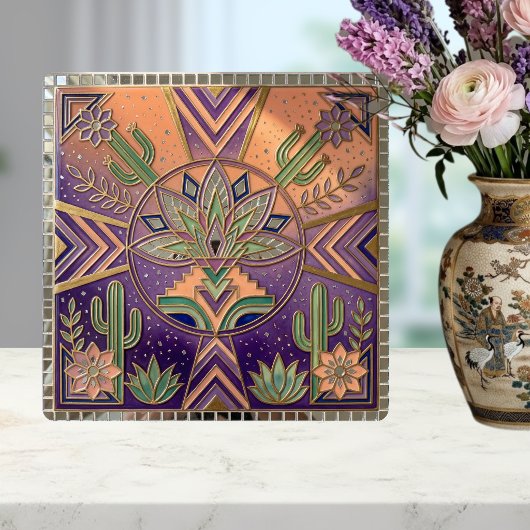 Southwestern Geometric Floral Cactus Desert Tegeltje
