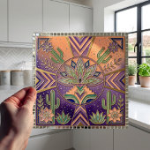 Southwestern Geometric Floral Cactus Desert Tegeltje