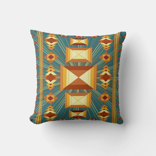 Southwestern Golden Sun Rays Indian Blanket Design Kussen (Voorkant)