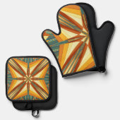 Southwestern Golden Sun Rays Indian Blanket Design Ovenwant & Pannenlap Set (Voorkant / Achterkant)