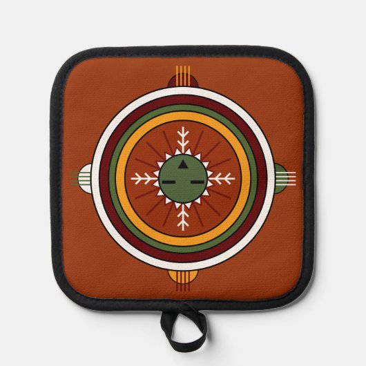 Southwestern Hopi Native American Tribal Sun Face Pannenlap (Voorkant)