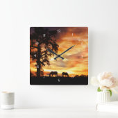 Southwestern Horses en eikenboom Vierkante Klok (Huis)