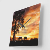 Southwestern Horses en eikenboom Vierkante Klok (Hoek)